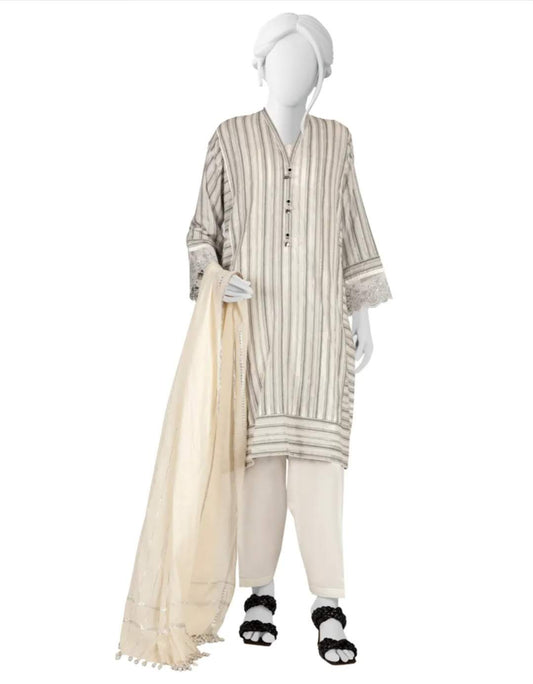 BLACK & WHITE JACQUARD 3PC STITCHED | JLAWN-S-US-23-038/S MONO CHROME