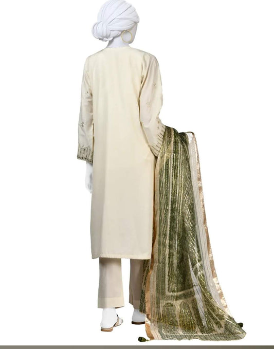 BEIGE LAWN STITCHED 3PC