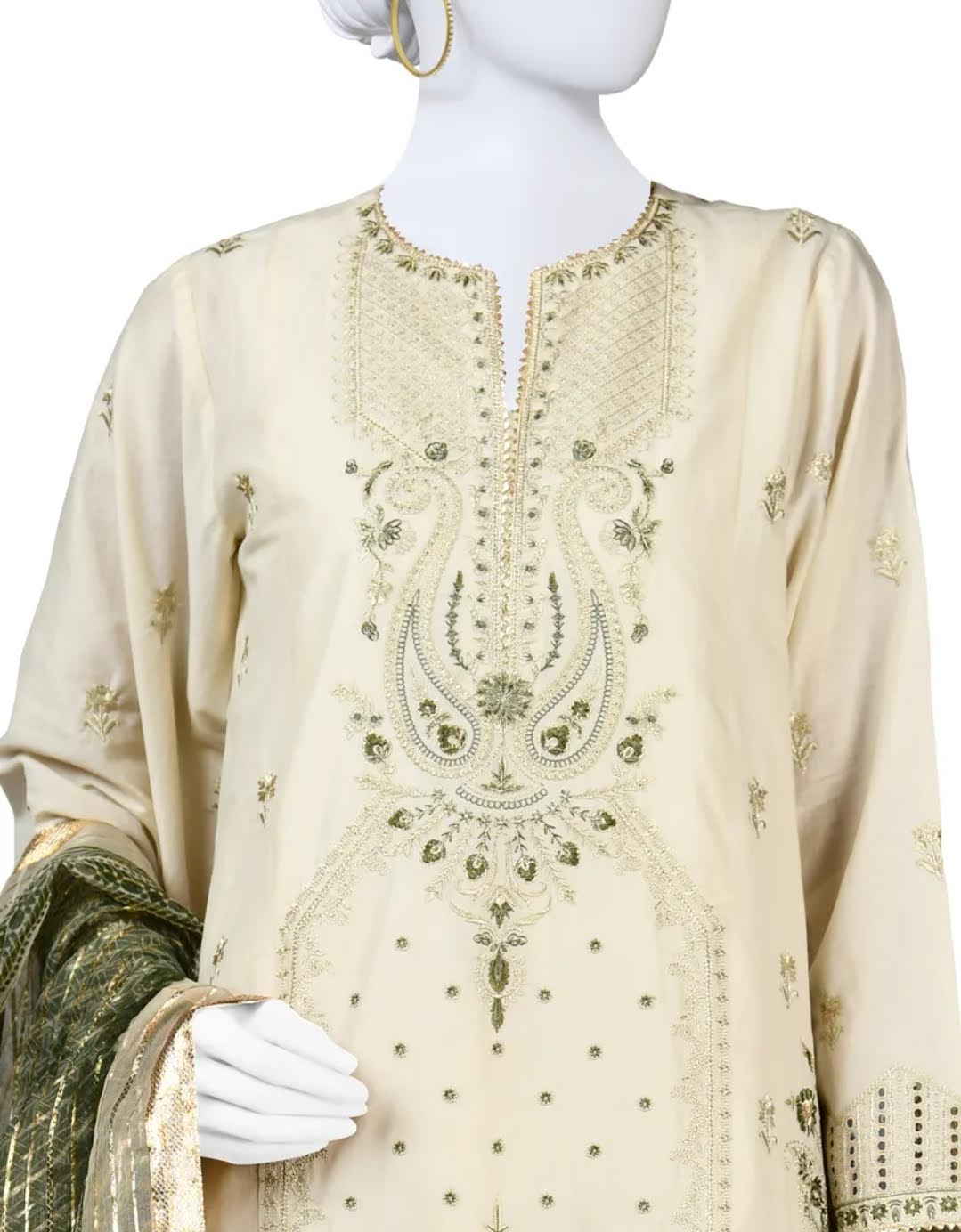 BEIGE LAWN STITCHED 3PC